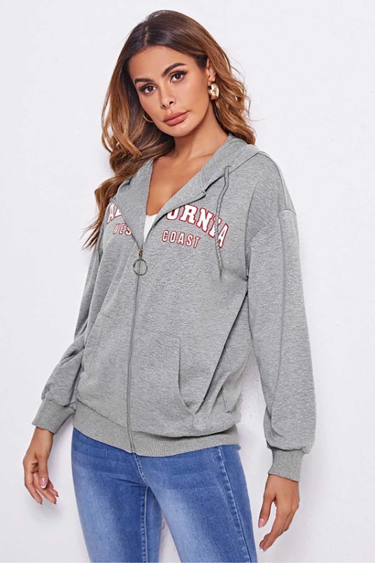 Mad Girls Grey Printed Sweatshirt MG804