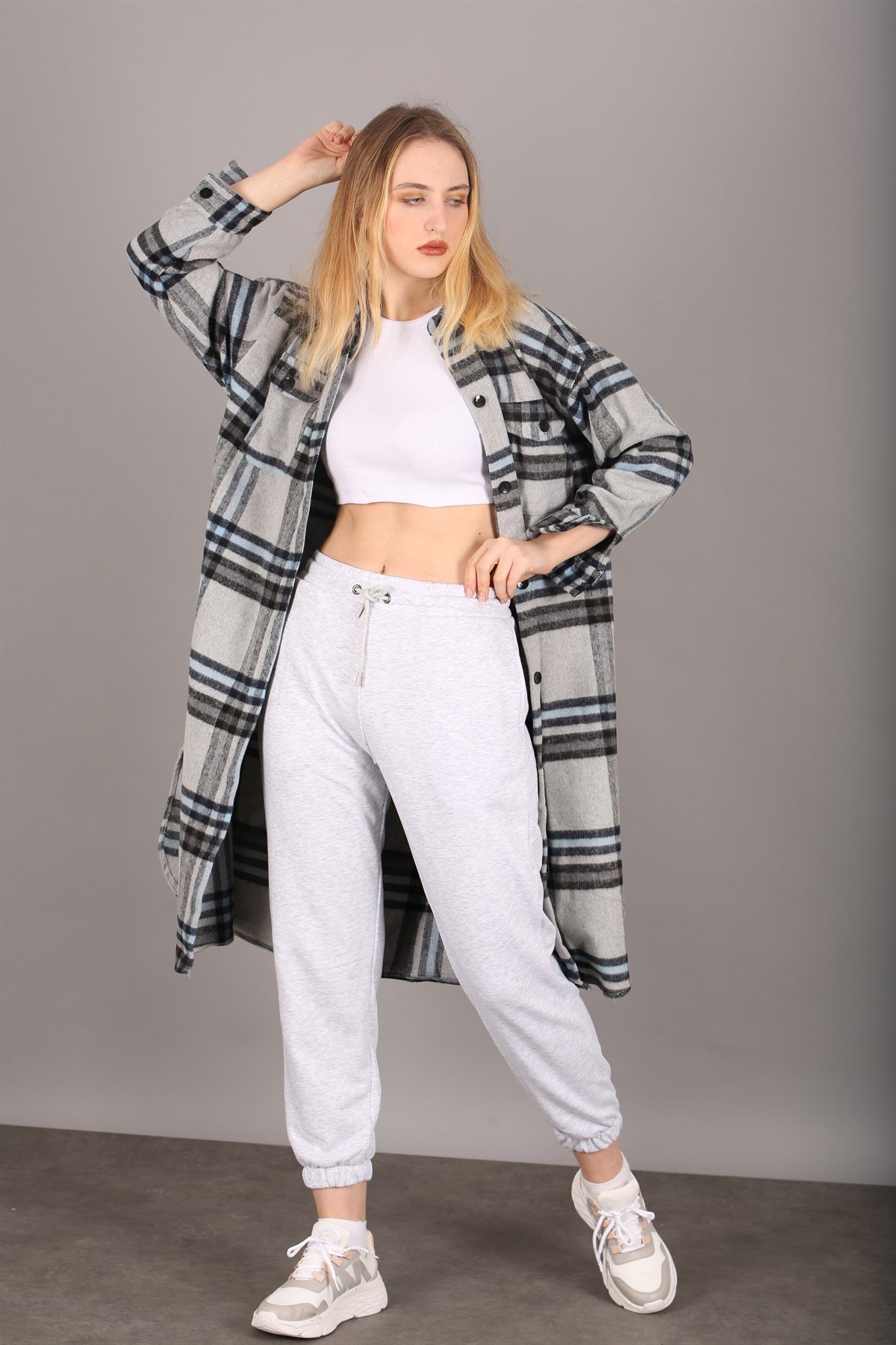 Mad Girls Gray Plaid Coat MG1234