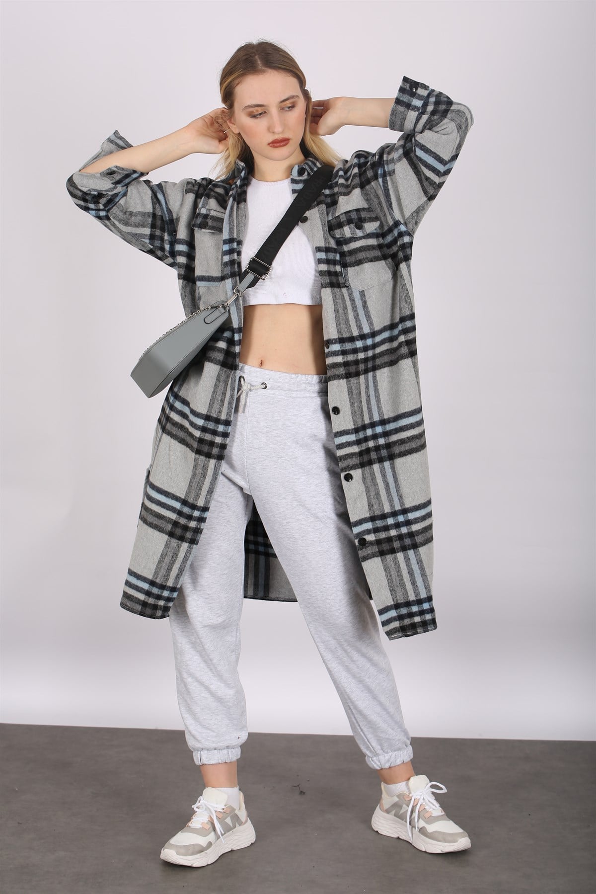 Mad Girls Gray Plaid Coat MG1234