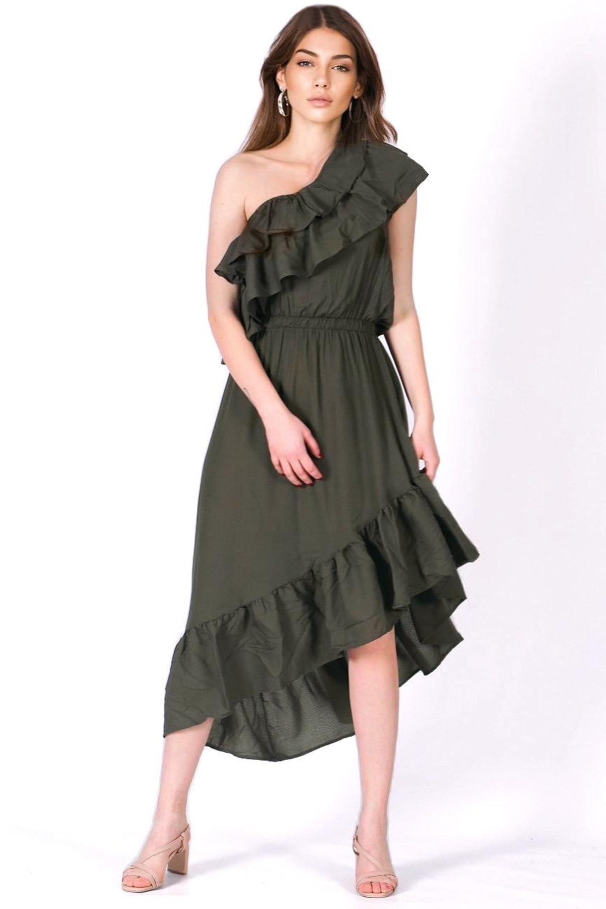 Mad Girls Khaki Frilled Dress MG635