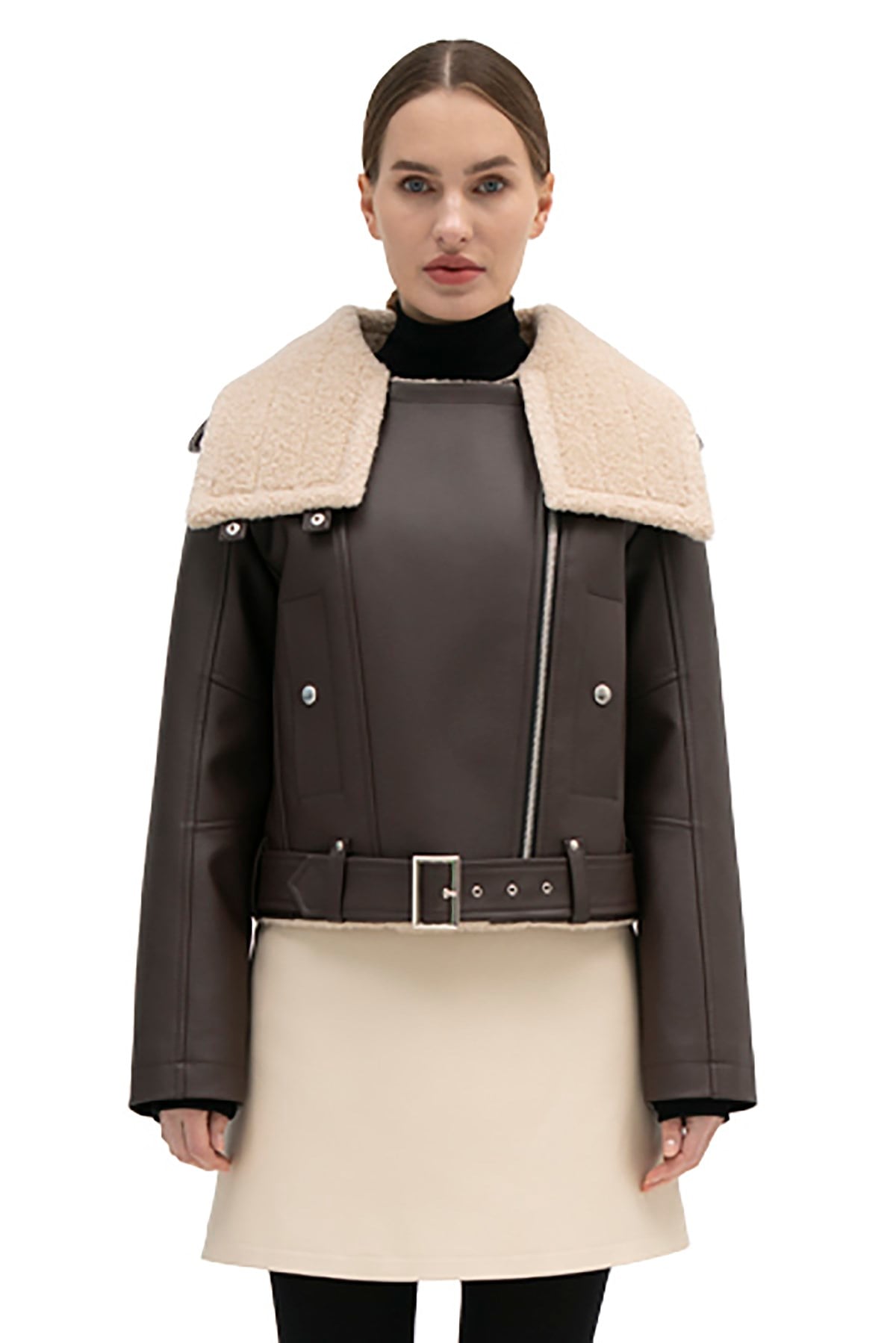 Mad Girls Kahverengi Deri Kadın Mont MG1356