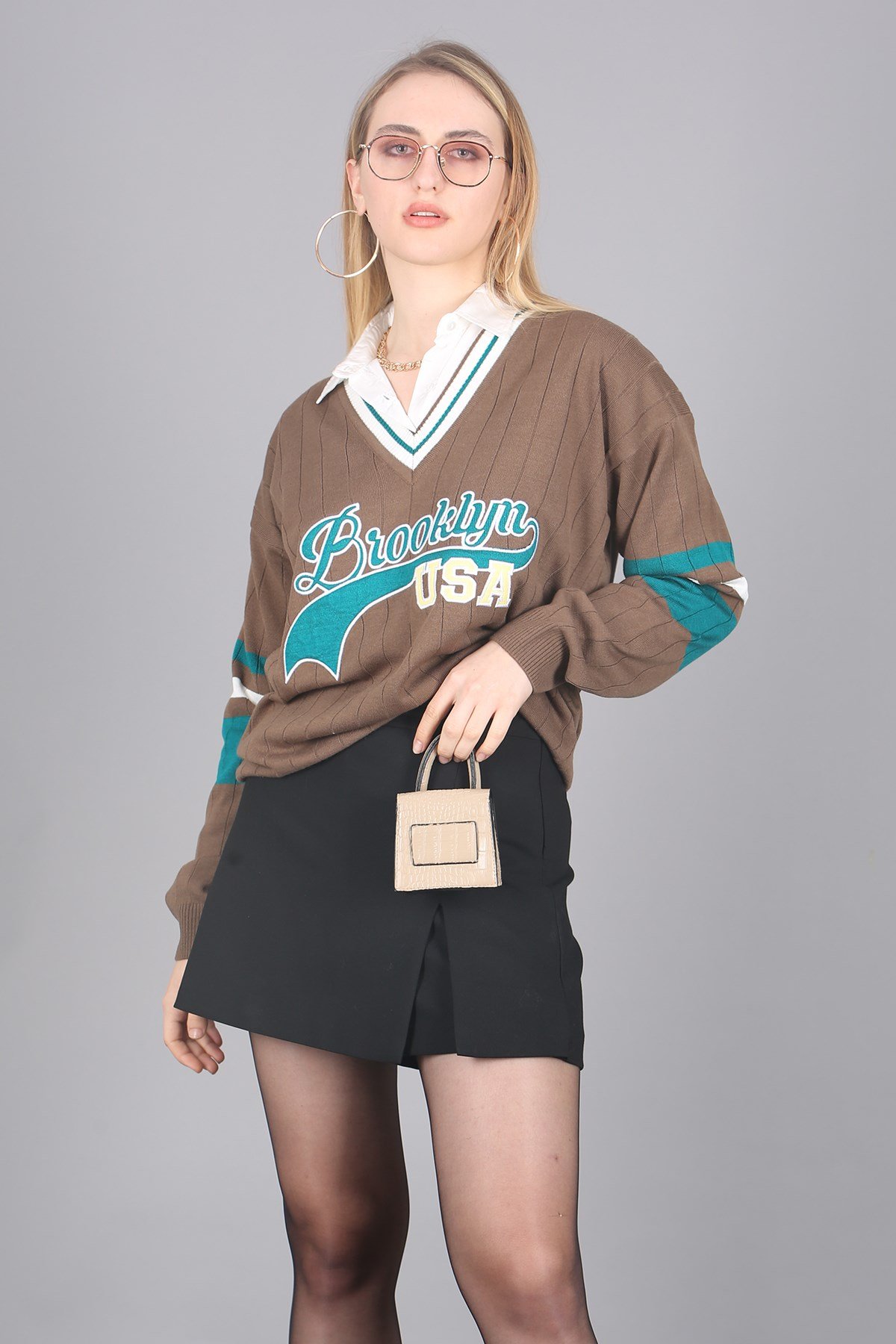 Mad Girls Kahverengi Kadın Kazak MG1279