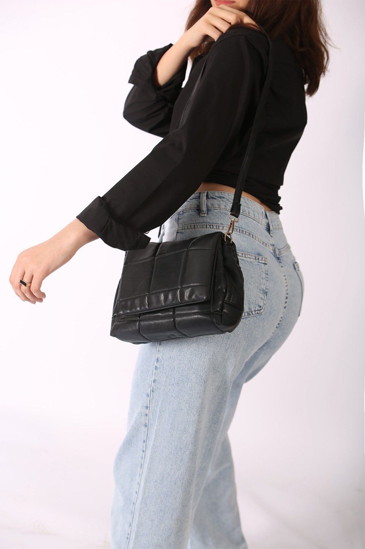 Mad Girls Kapitone Baskı Çapraz Siyah Çanta Mg1190