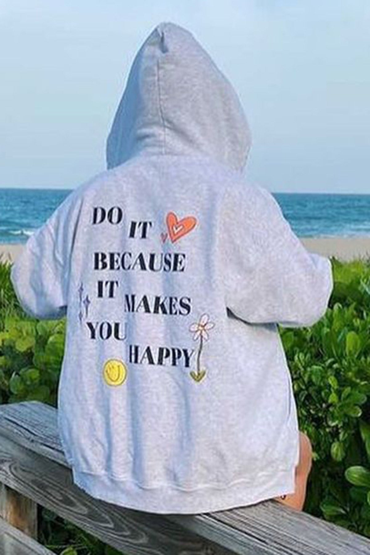 Mad Girls Gri Kapüşonlu Sırt Baskılı Sweatshirt MG1195