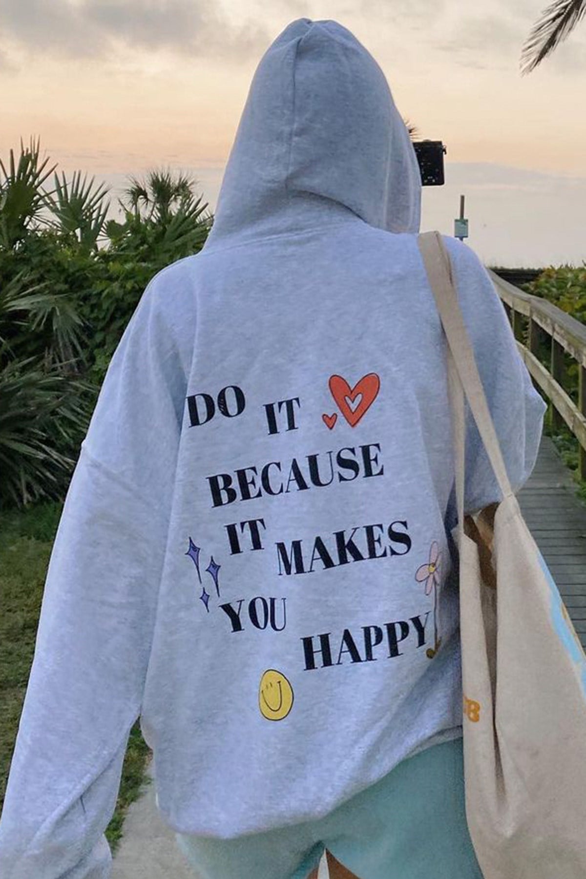 Mad Girls Gri Kapüşonlu Sırt Baskılı Sweatshirt MG1195