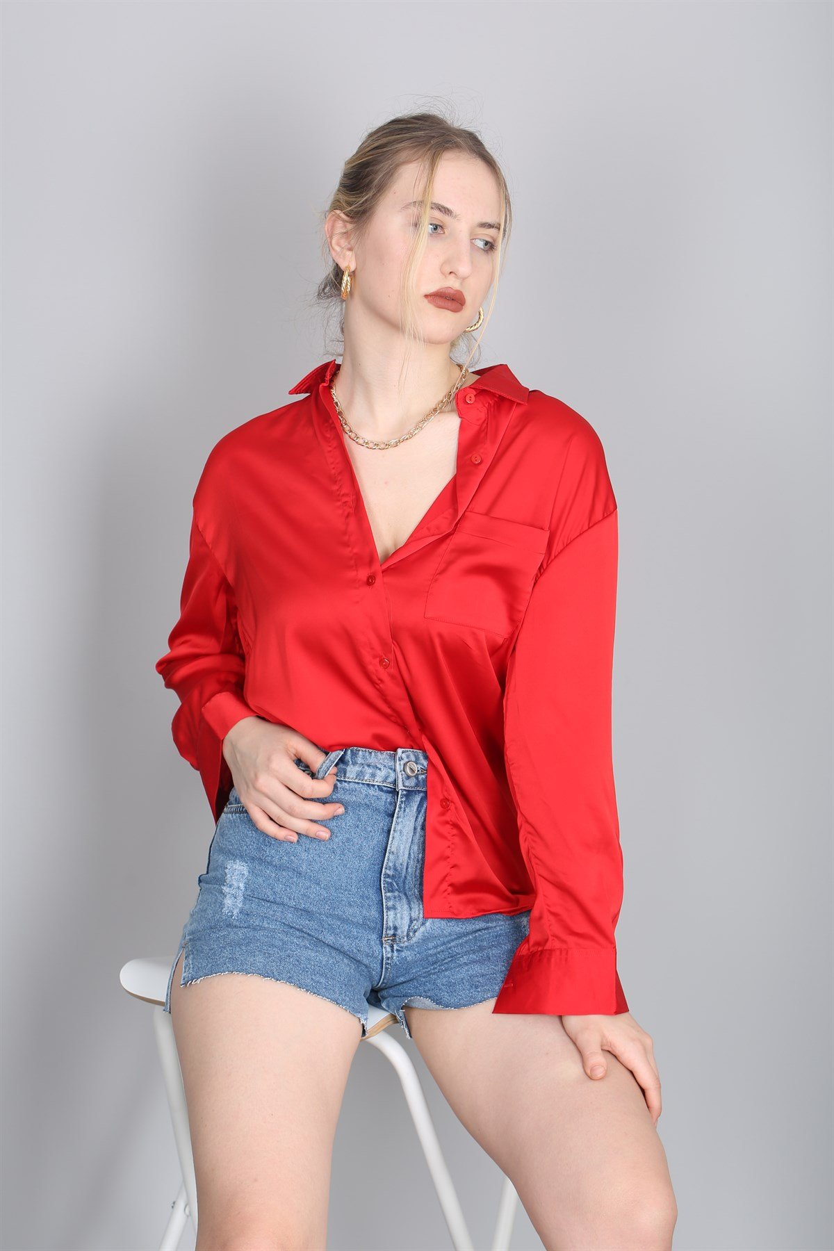 Mad Girls Red Satin Shirt MG1104