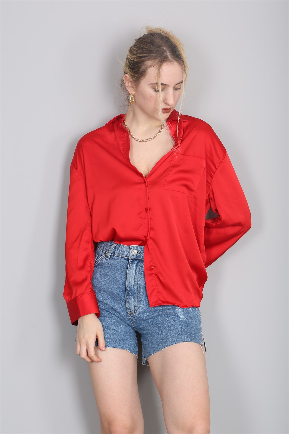 Mad Girls Red Satin Shirt MG1104