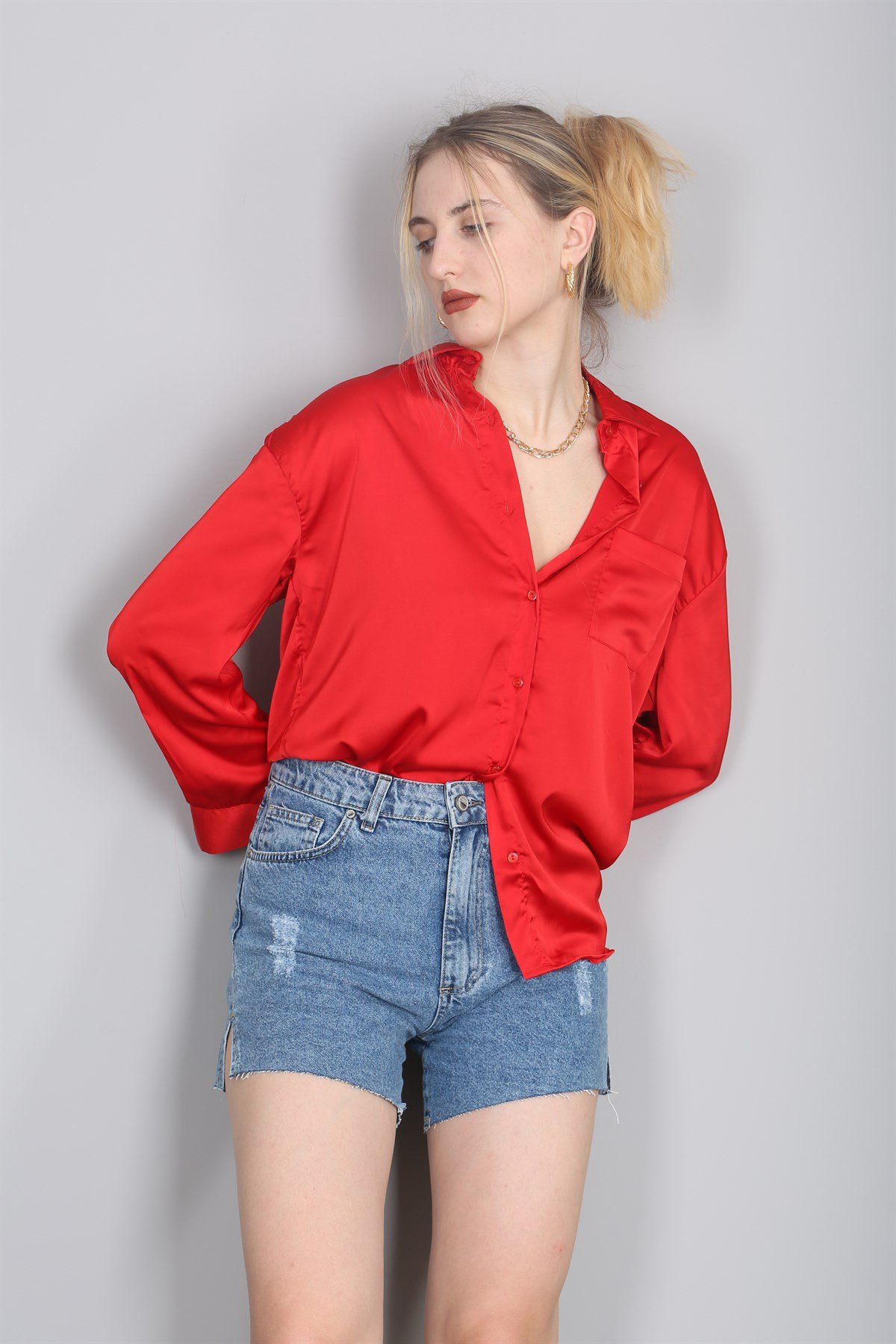 Mad Girls Red Satin Shirt MG1104