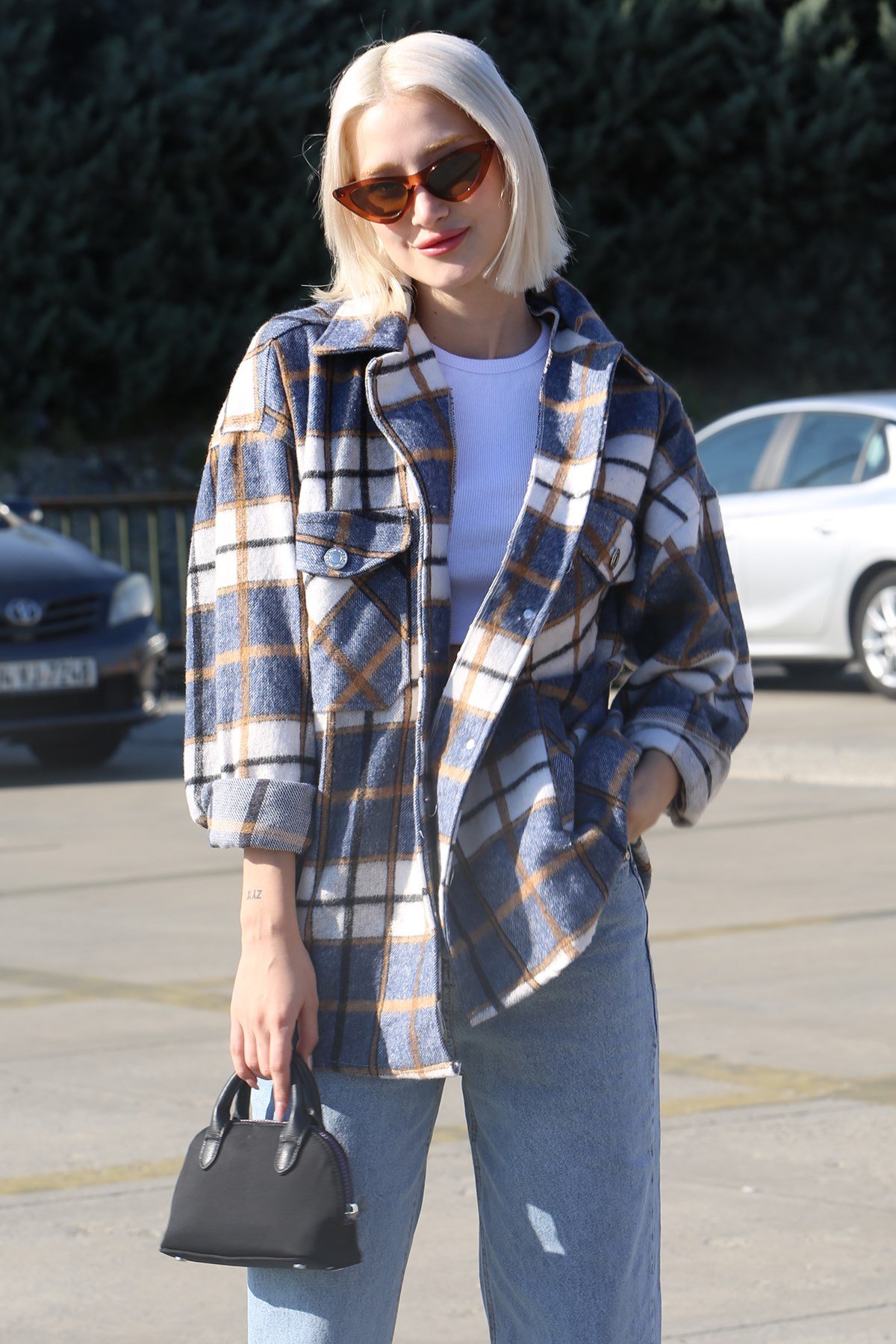 Mad Girls Navy Blue Oversize Women Lumberjack Shirt MG042