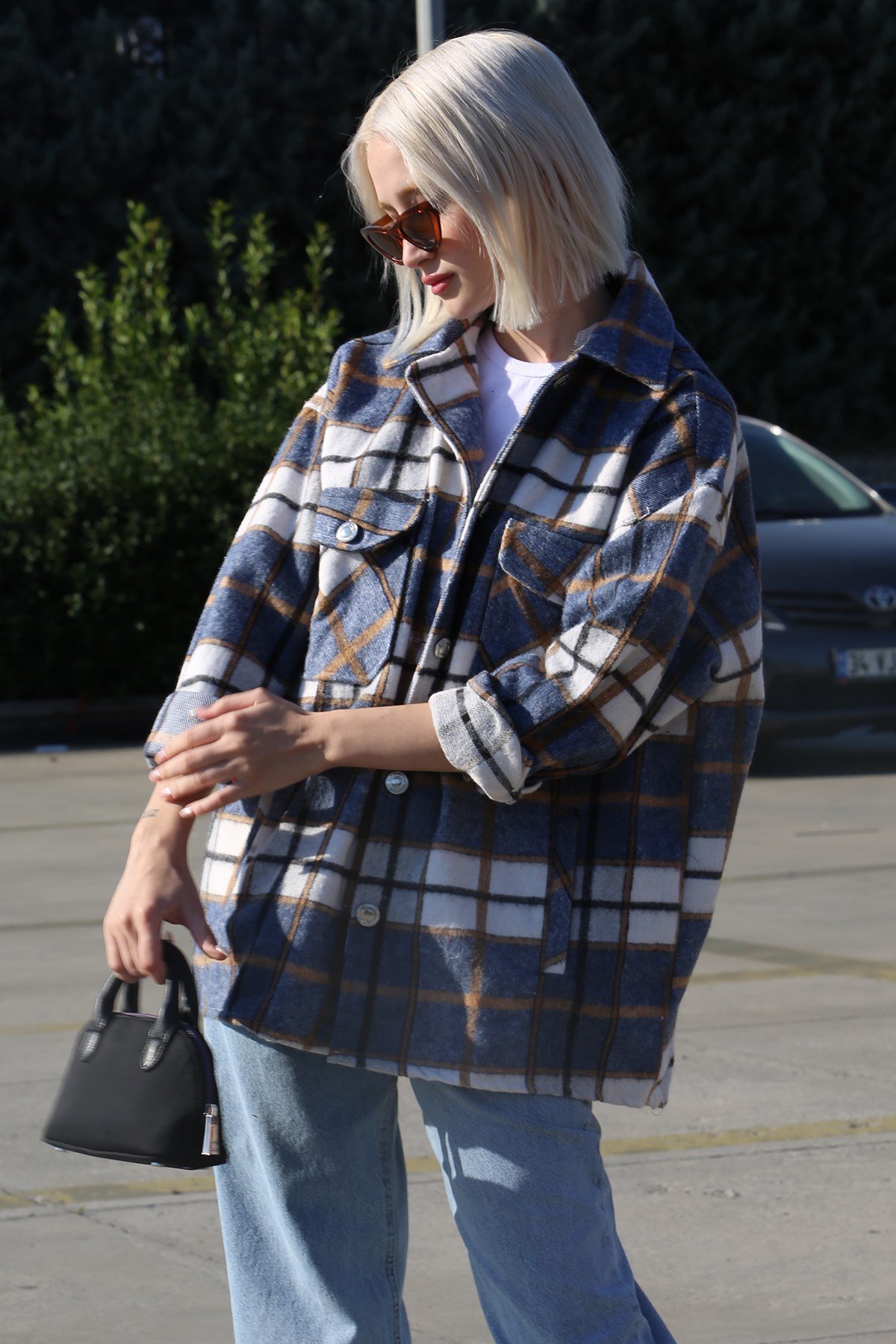 Mad Girls Navy Blue Oversize Women Lumberjack Shirt MG042