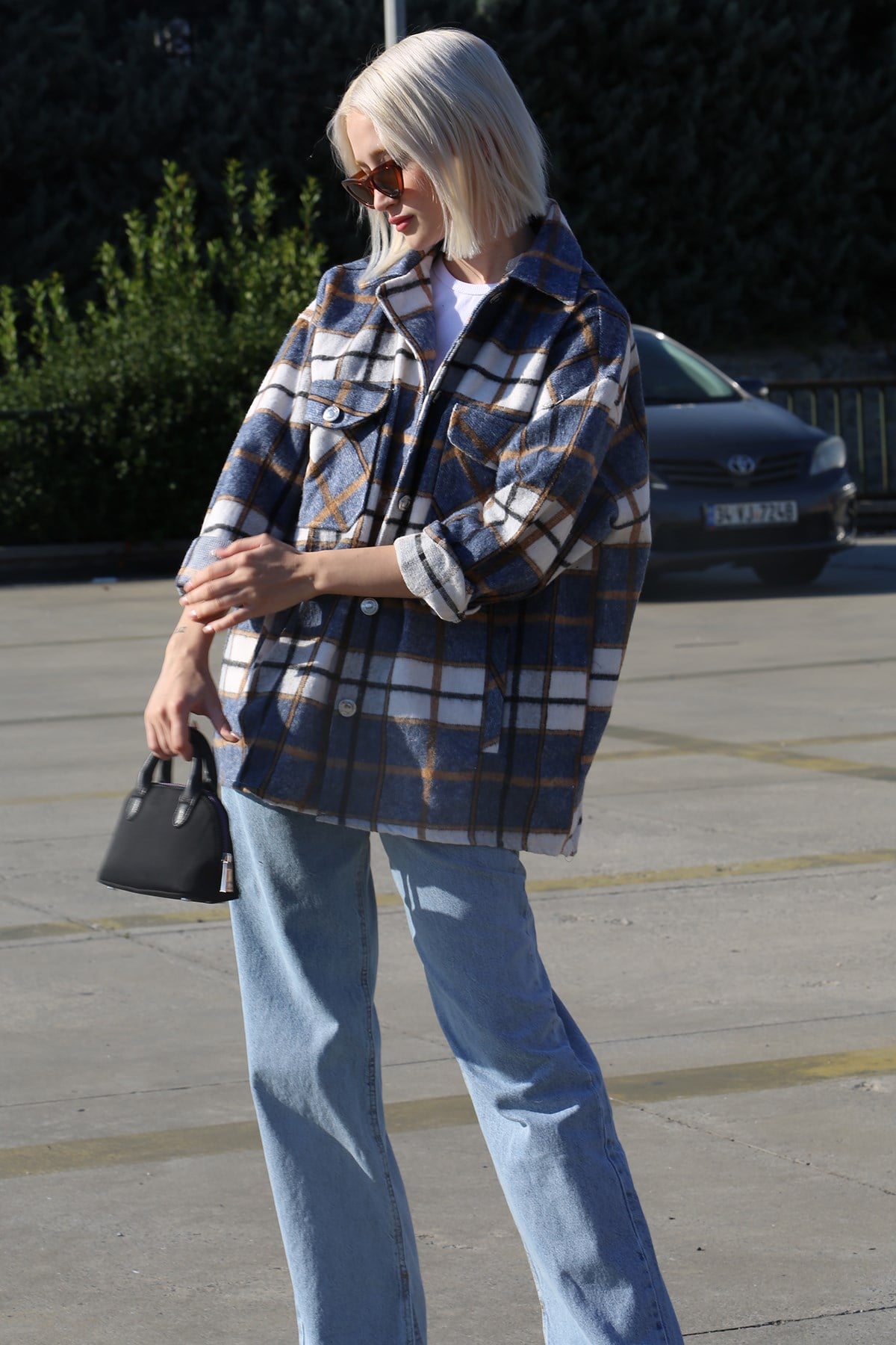 Mad Girls Navy Blue Oversize Women Lumberjack Shirt MG042