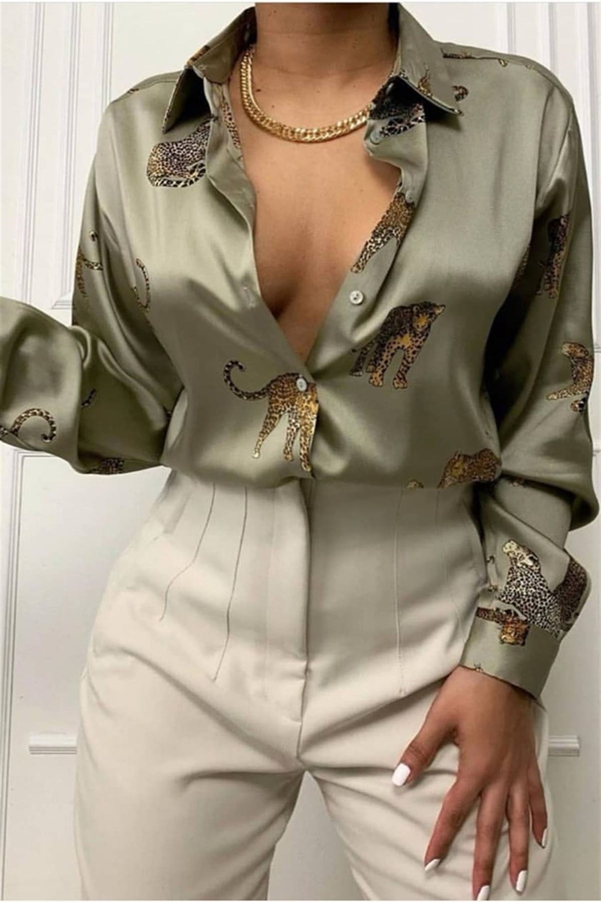Madmext Mink Leopard Patterned Sateen Shirt MG187
