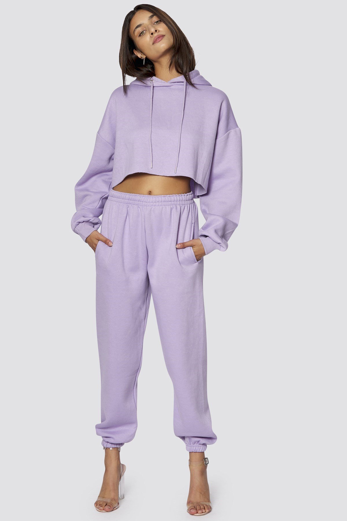 Mad Girls Lilac Hooded Women Tracksuit Set MG467
