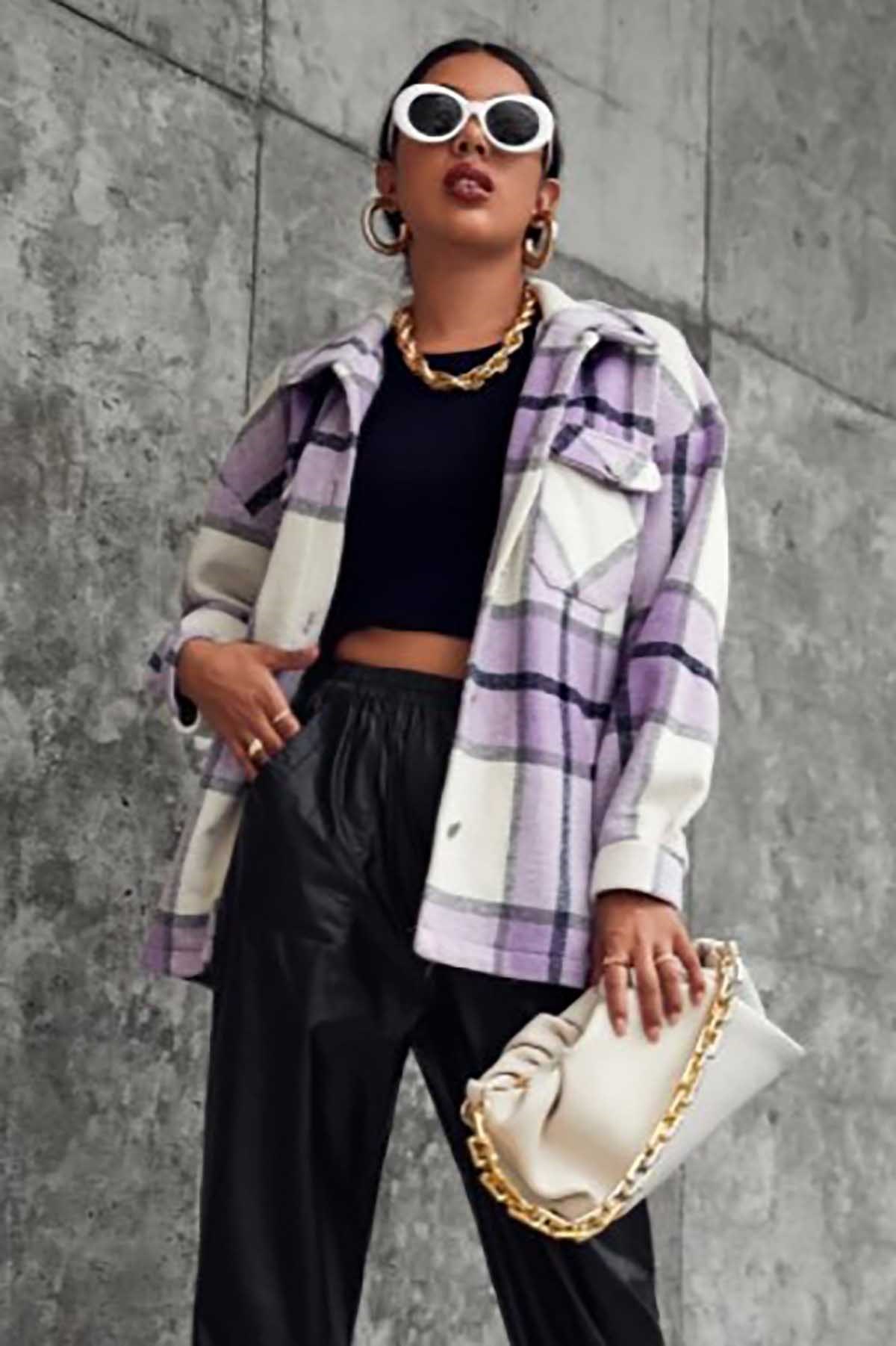 Mad Girls Black Oversize Women Lumberjack Shirt MG042