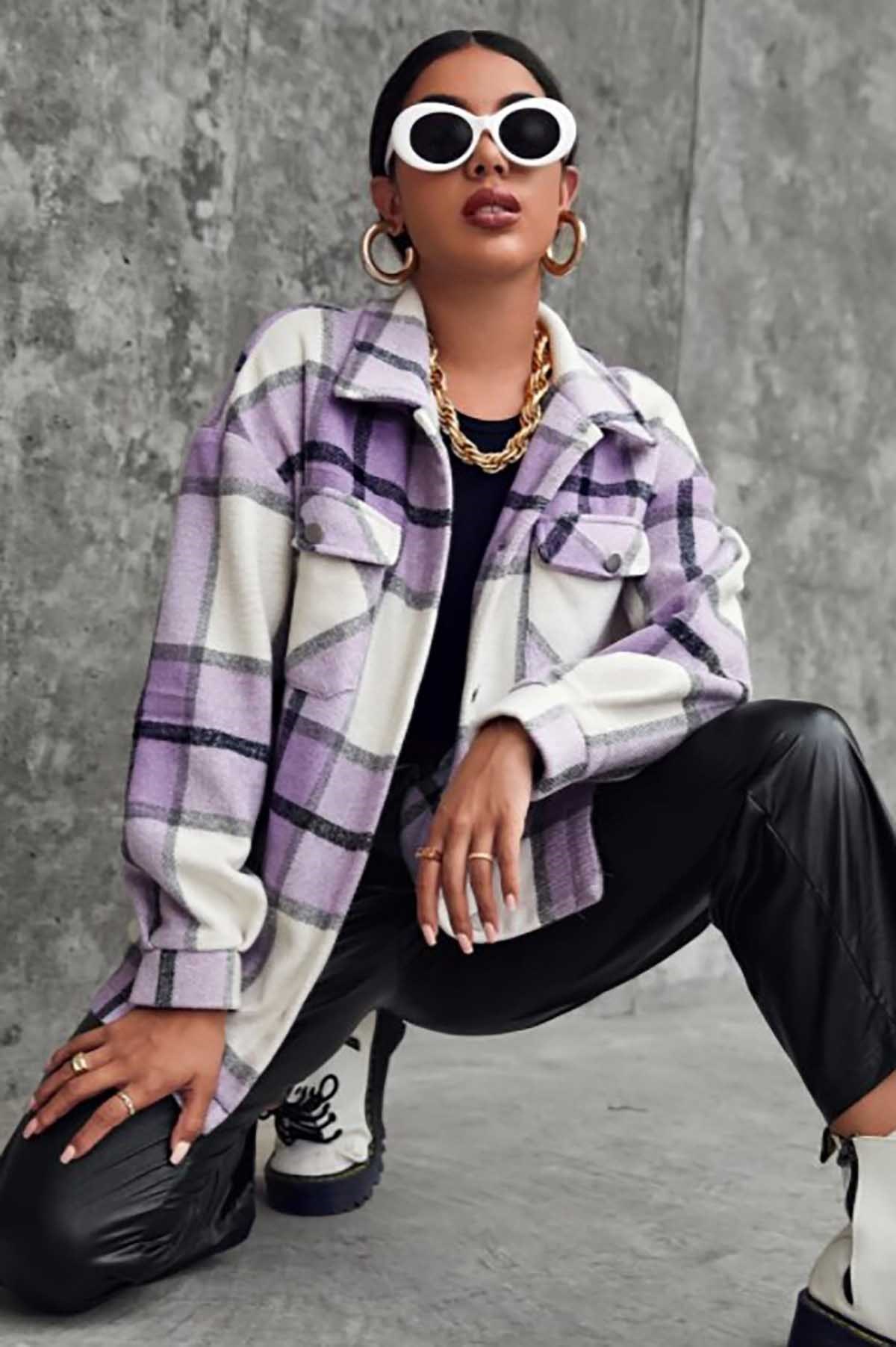 Mad Girls Black Oversize Women Lumberjack Shirt MG042