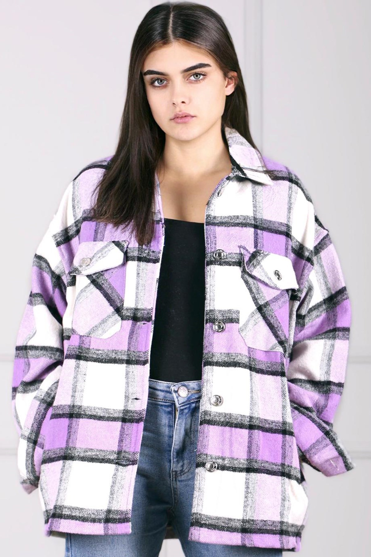 Mad Girls Black Oversize Women Lumberjack Shirt MG042
