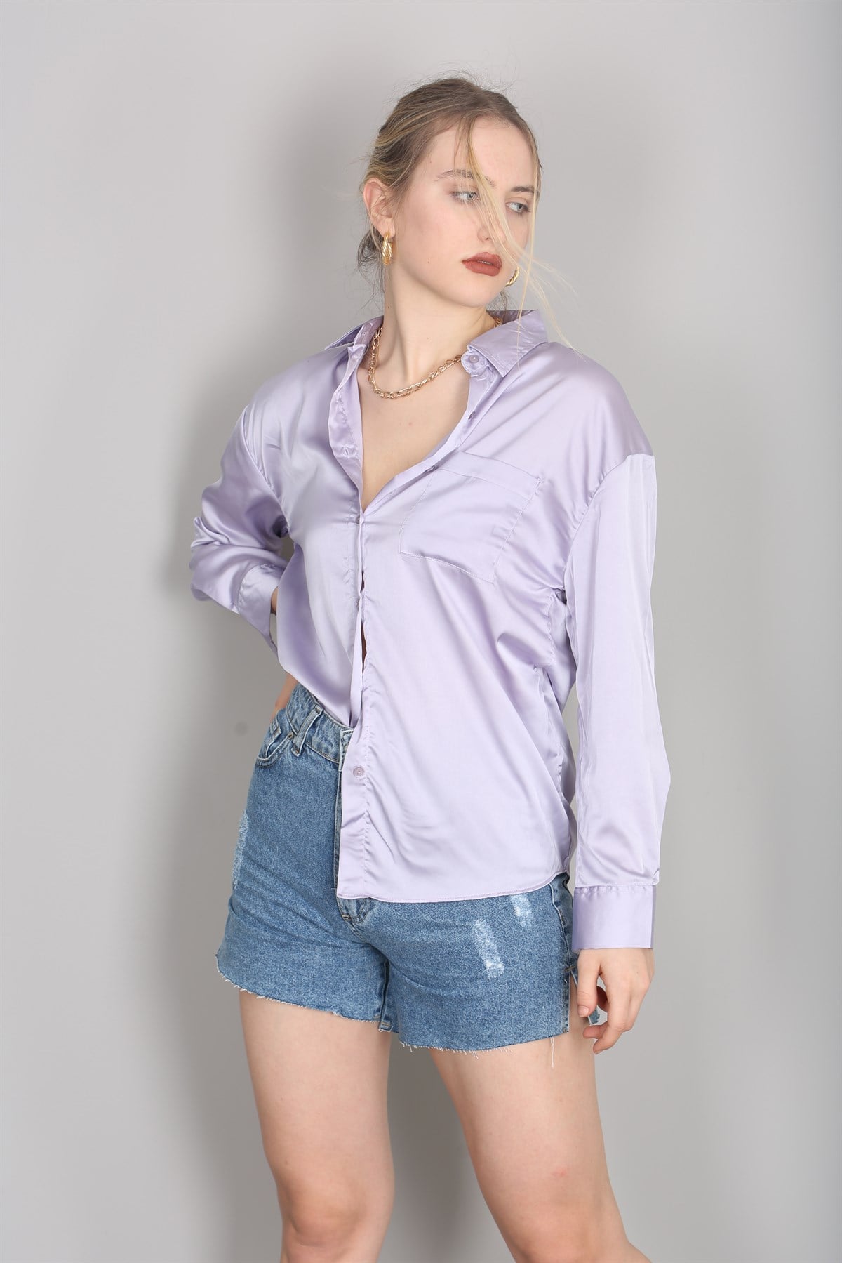 Mad Girls Lilac Satin Shirt MG1104