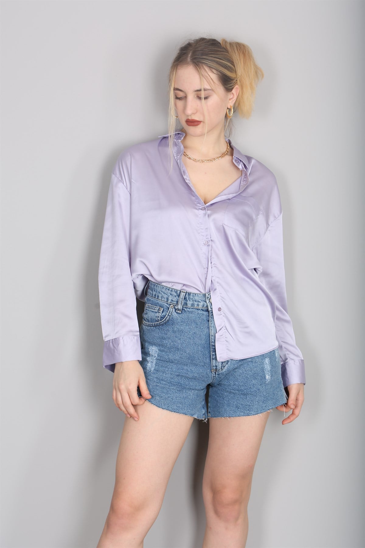 Mad Girls Lilac Satin Shirt MG1104
