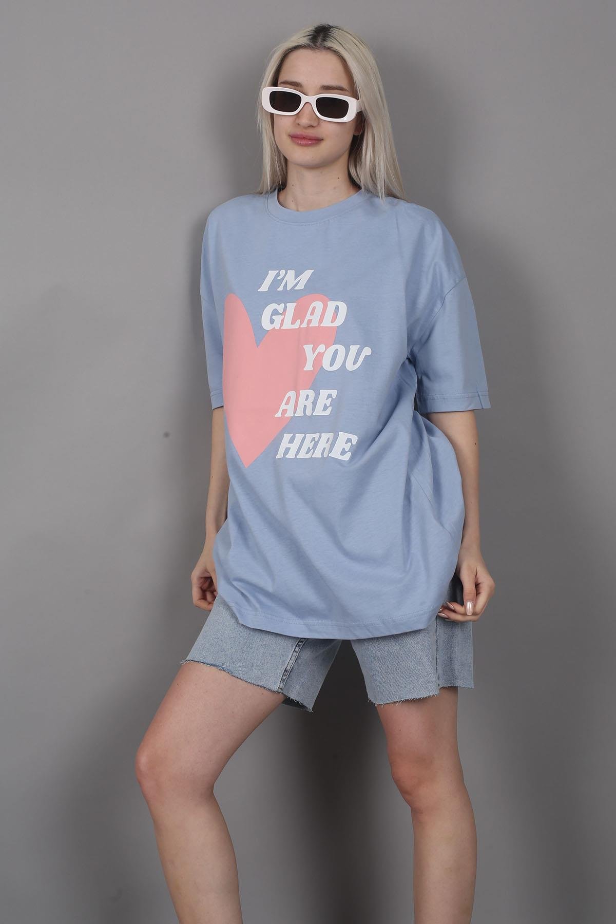 Mad Girls Printed Blue T-Shirt MG1202