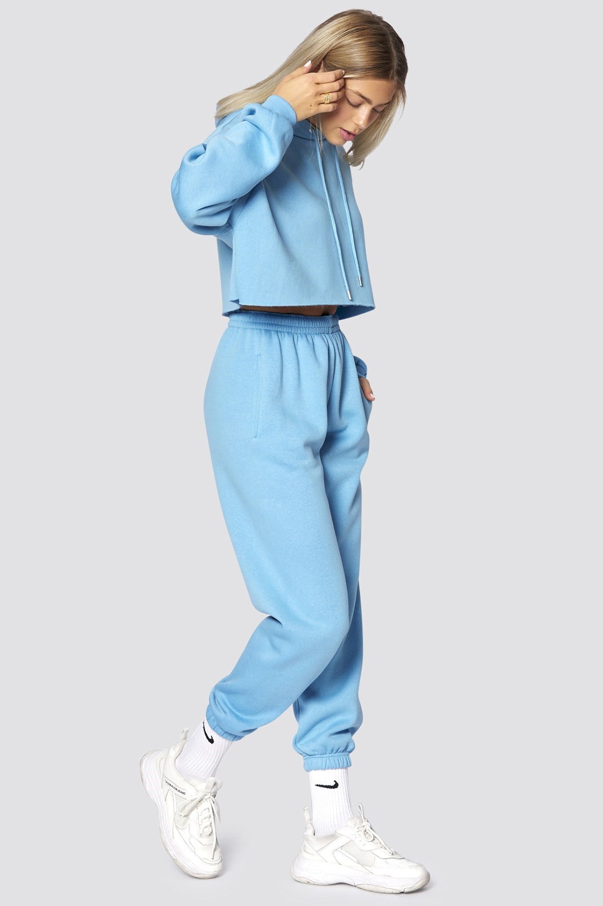 Mad Girls Blue Hooded Women Tracksuit Set MG467