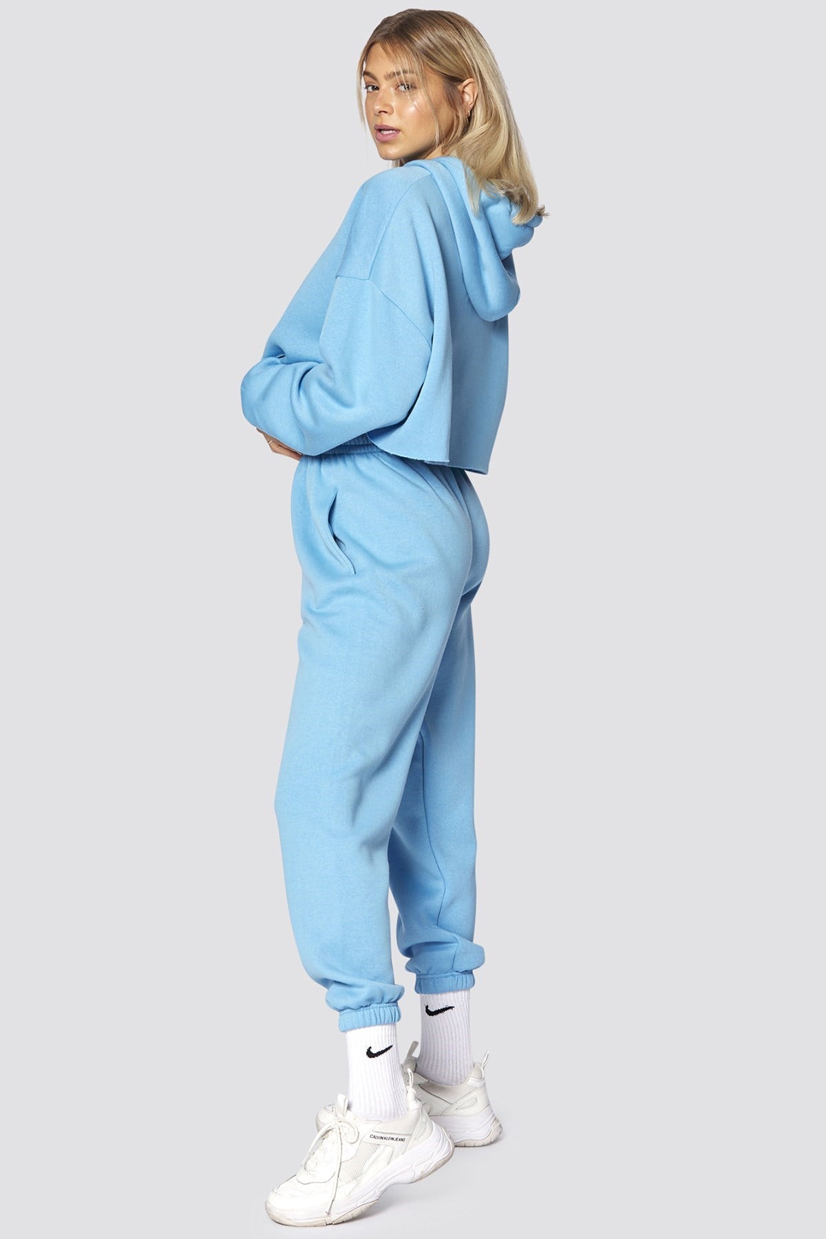 Mad Girls Blue Hooded Women Tracksuit Set MG467
