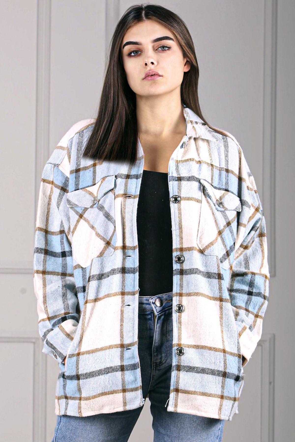 Mad Girls Blue Checked Shirt MG042