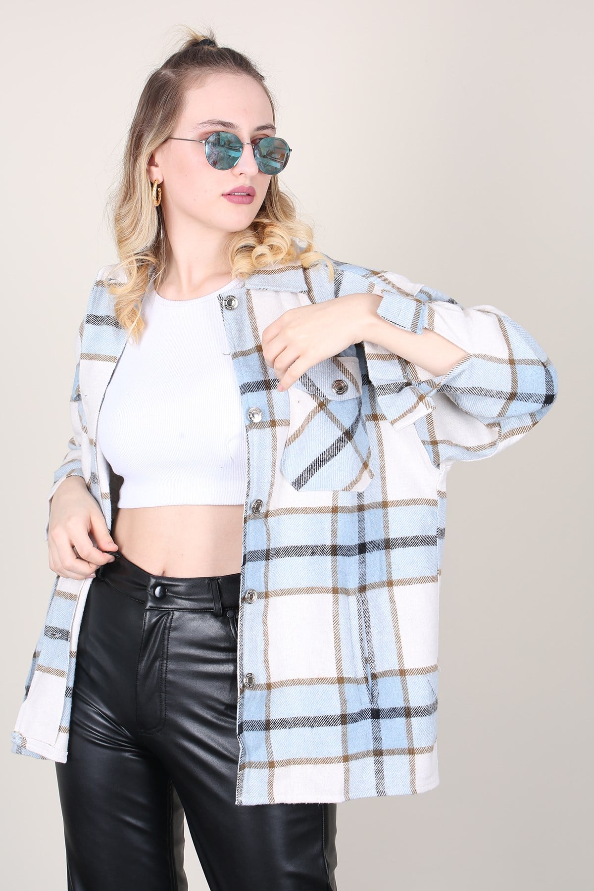 Mad Girls Blue Checked Shirt MG042