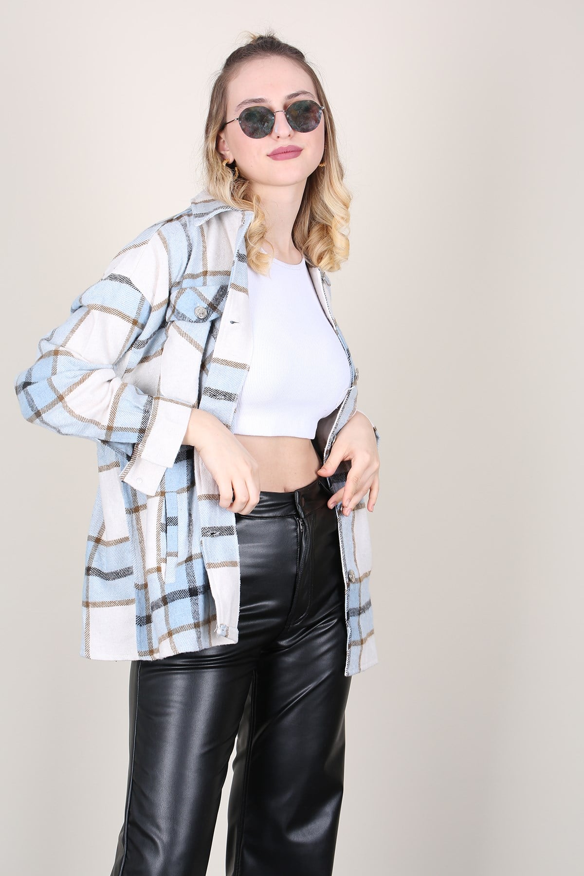Mad Girls Blue Checked Shirt MG042