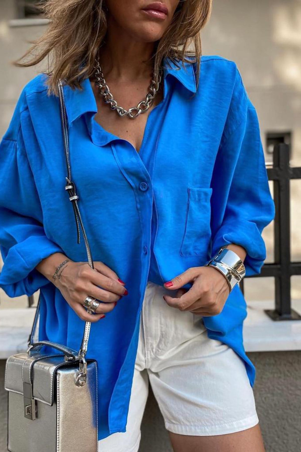 Mad Girls Mavi Oversize Gömlek MG1365