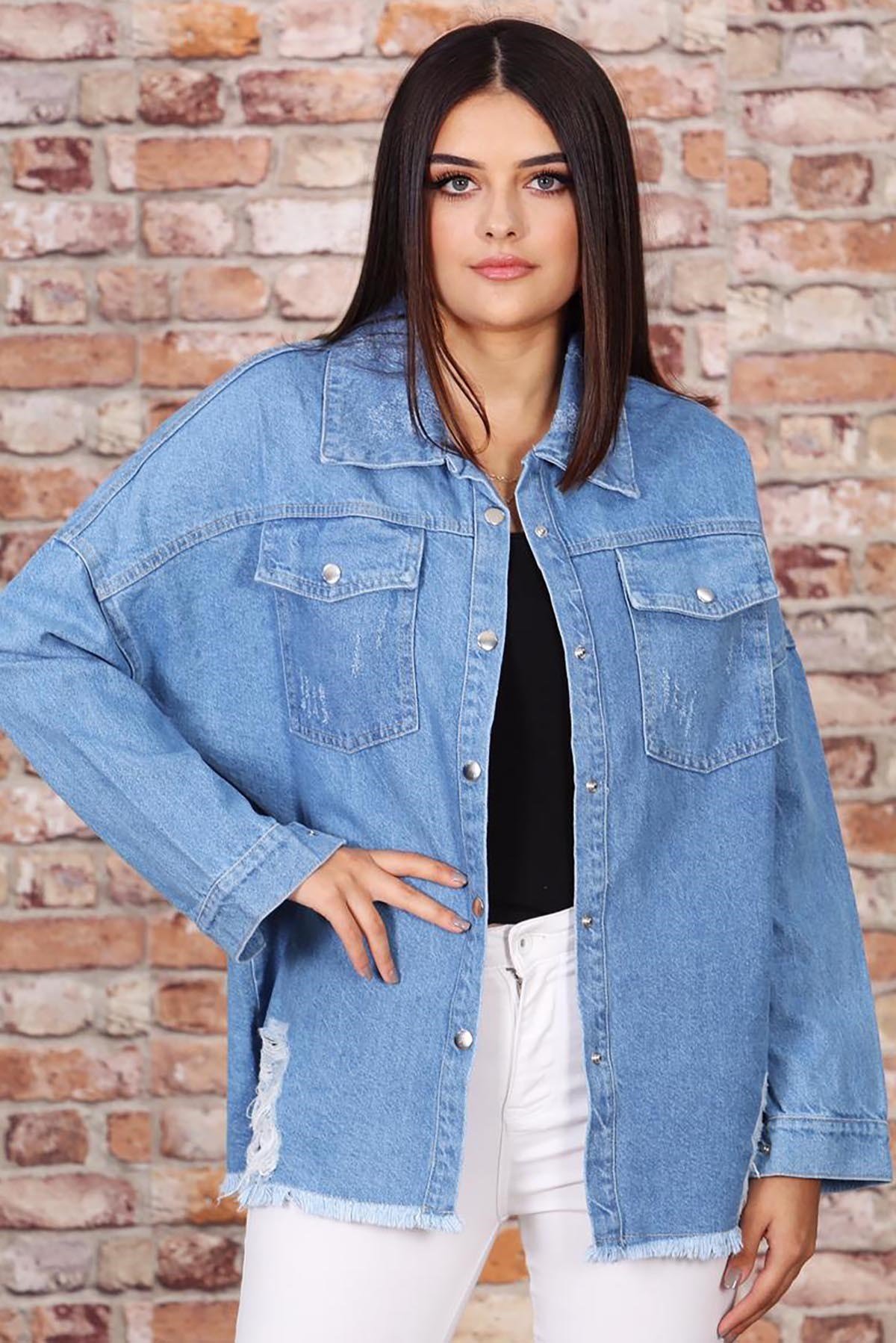 Mad Girls Blue Tufted Denim Shirt MG693