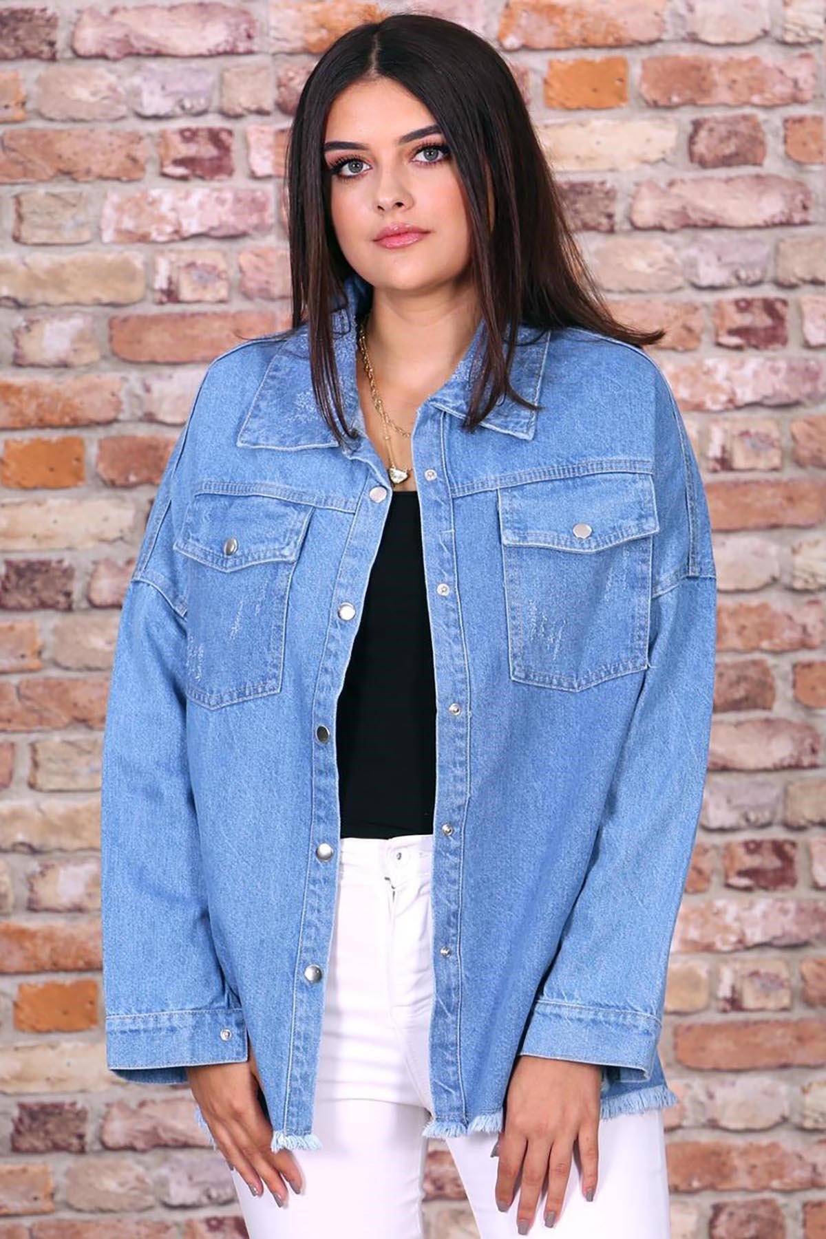 Mad Girls Blue Tufted Denim Shirt MG693