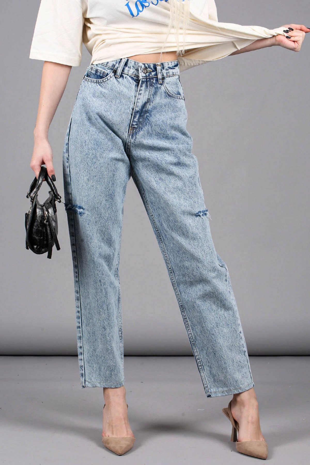 Mad Girls Side Ripped Blue Jeans MG1159