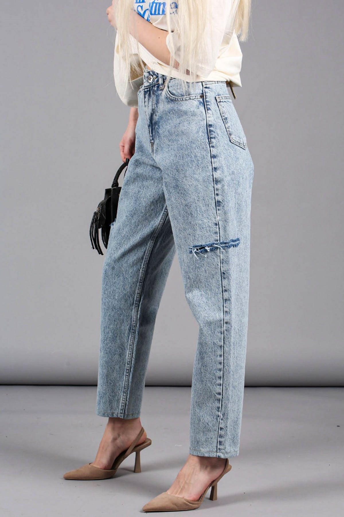 Mad Girls Side Ripped Blue Jeans MG1159