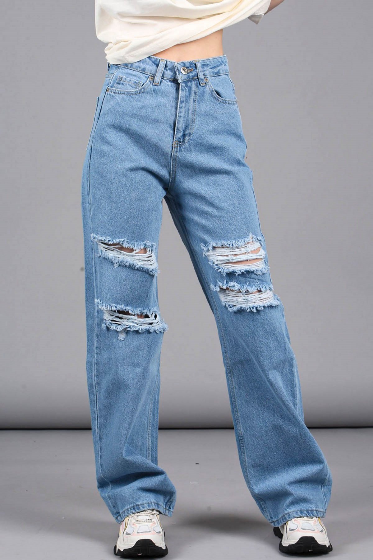 Mad Girls Straight Leg Ripped Blue Jeans Mg1152