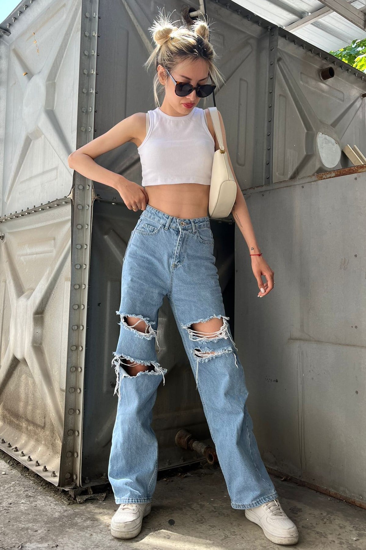 Mad Girls Straight Leg Ripped Blue Jeans Mg1152