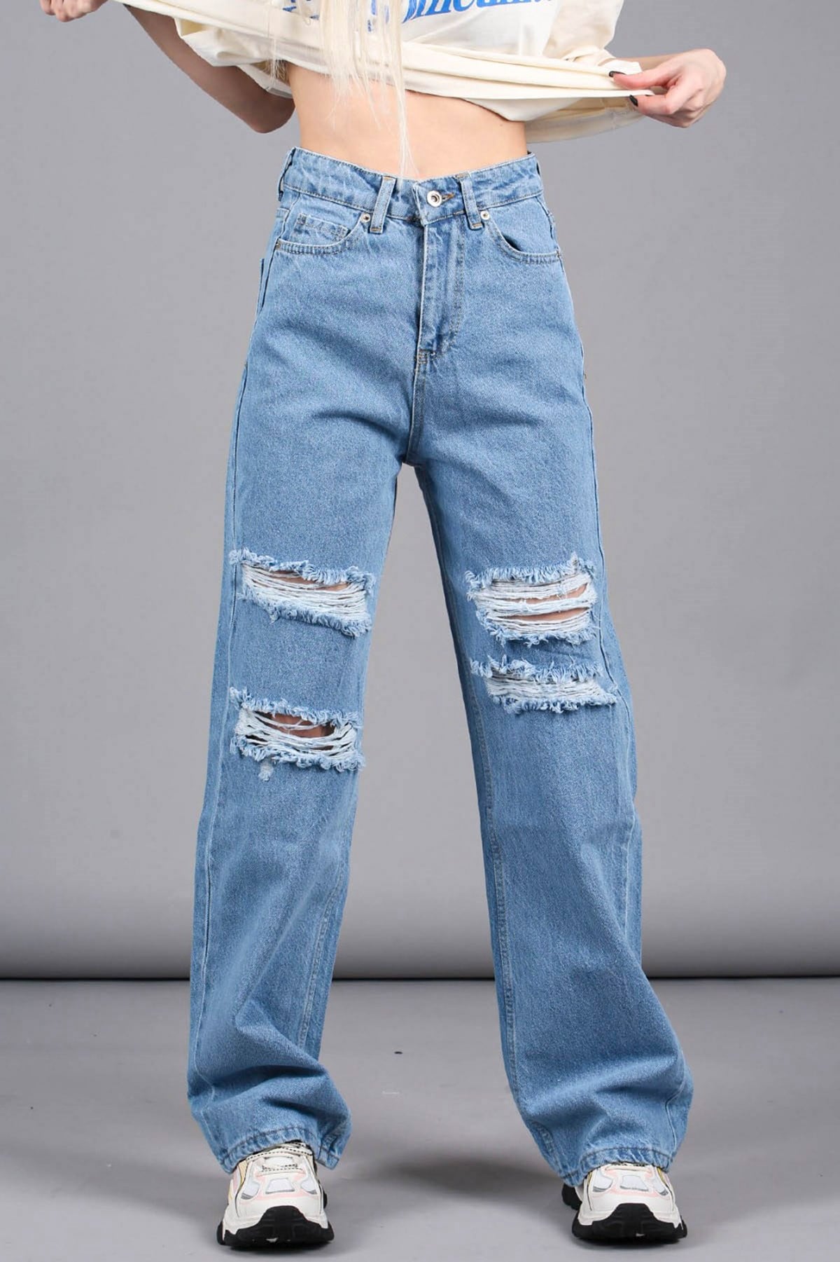 Mad Girls Straight Leg Ripped Blue Jeans Mg1152