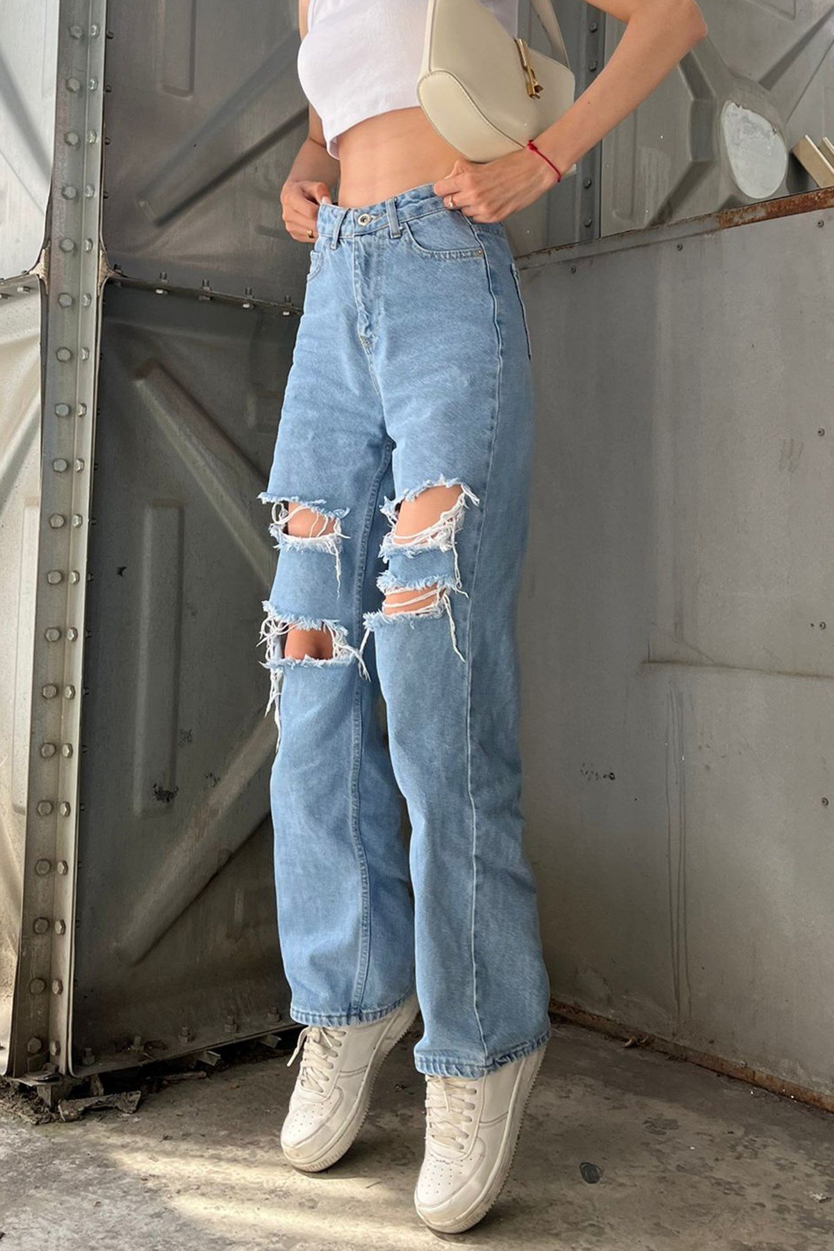 Mad Girls Straight Leg Ripped Blue Jeans Mg1152