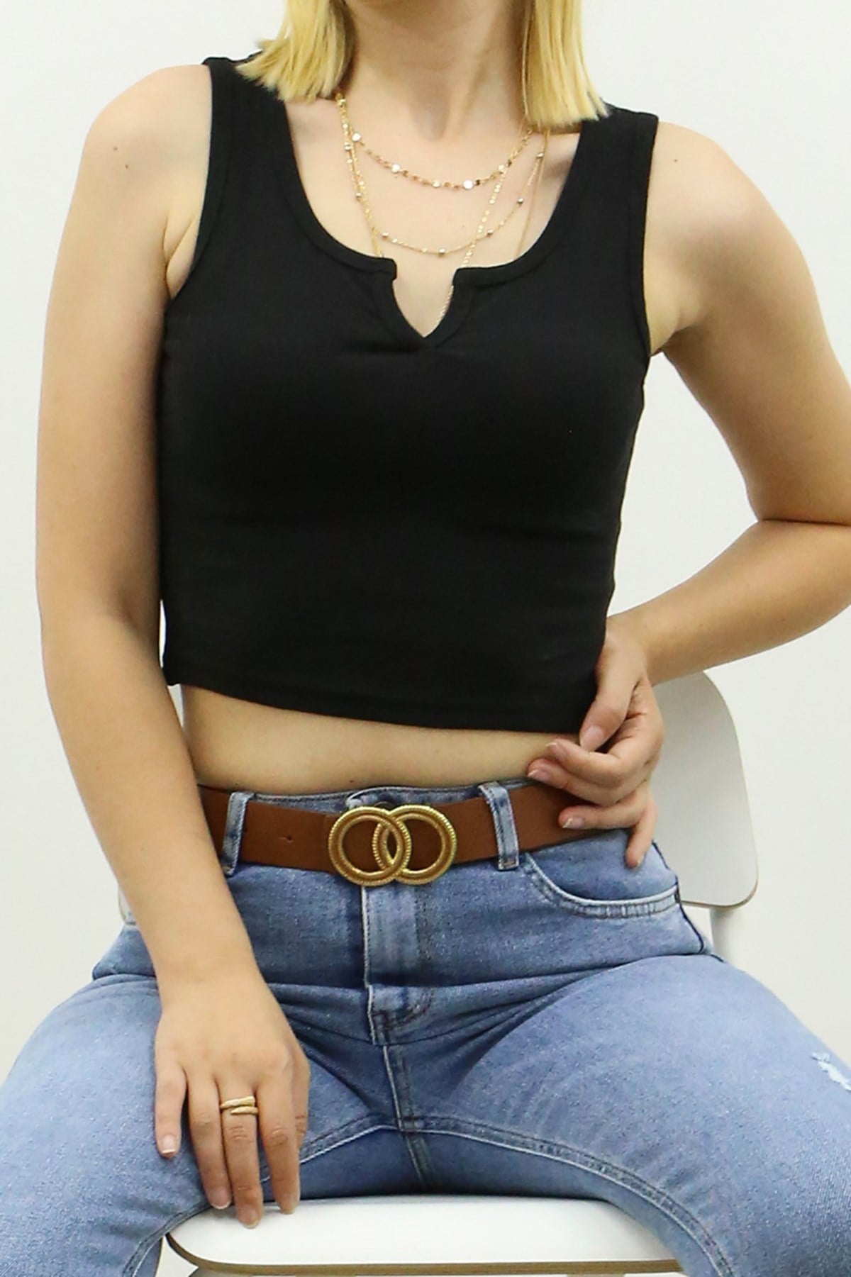 Mad Girls Önü Detaylı Siyah Crop Top MG362
