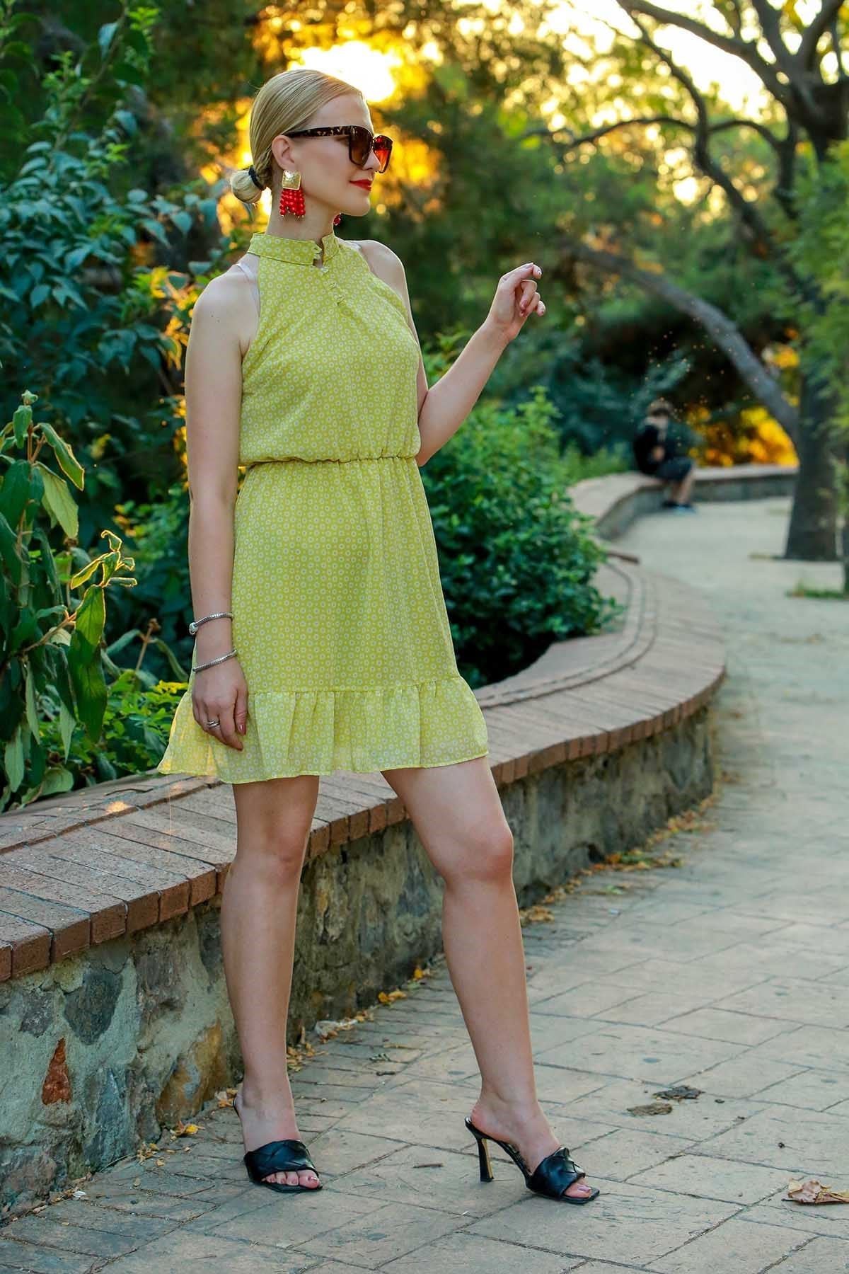 Mad Girls Yellow Frilled Mini Dress MG598