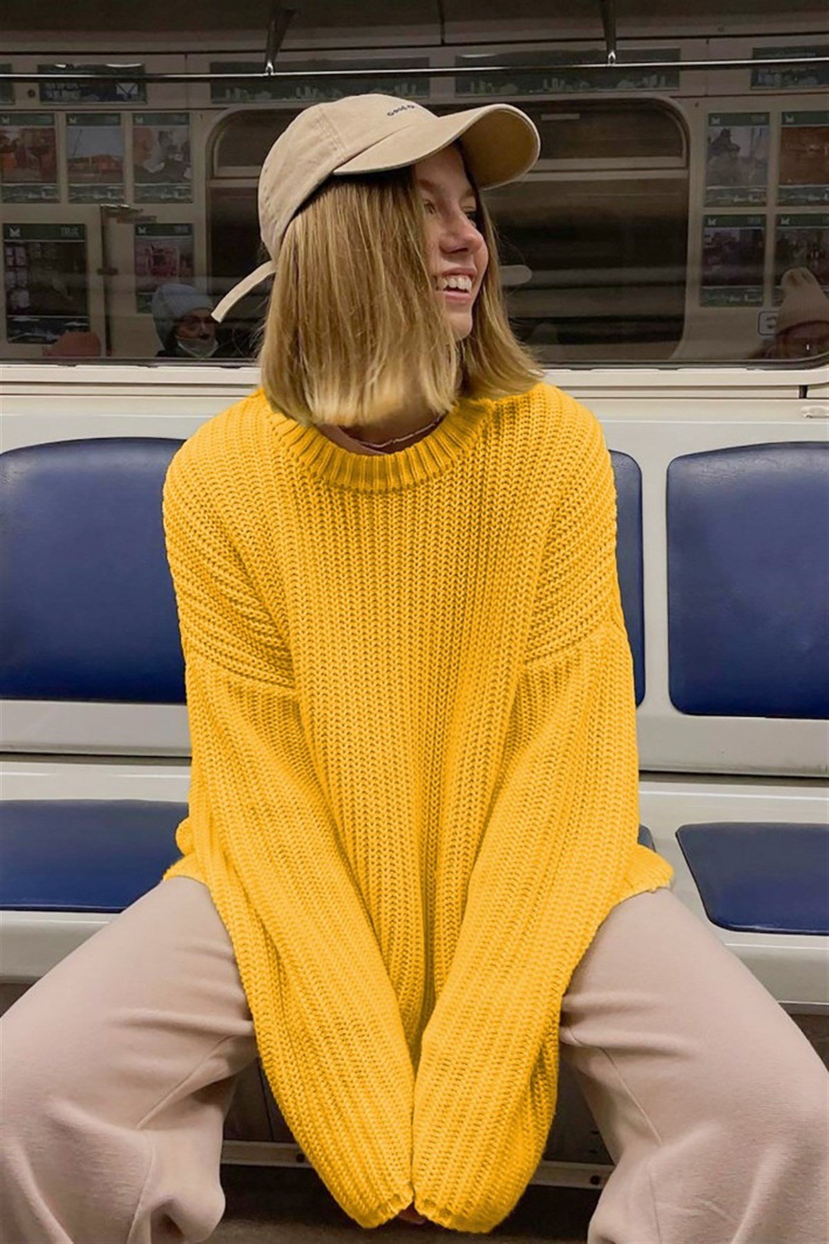 Mad Girls Sarı Oversize Kazak MG1297
