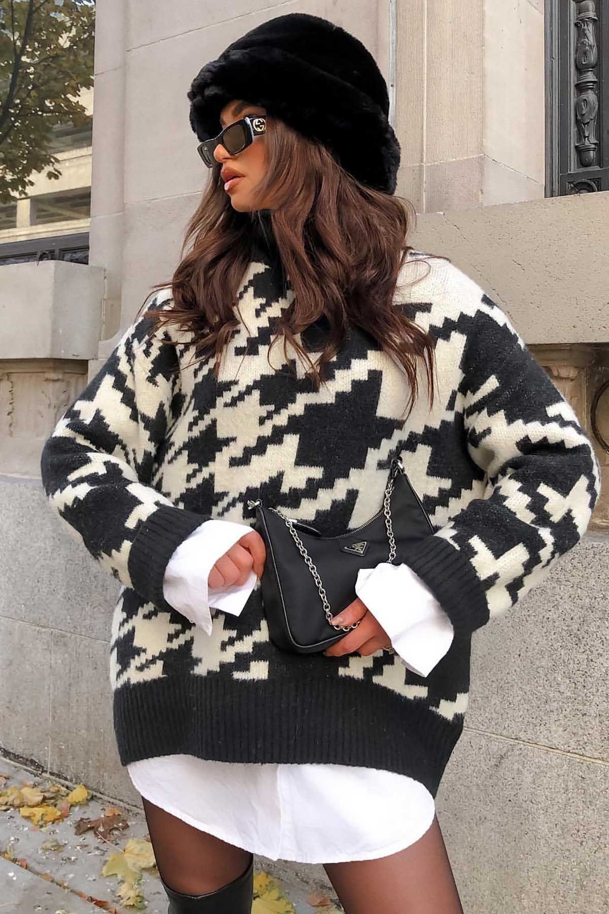Mad Girls Siyah Balıkçı Yaka Örme Kadın Kazak MG845