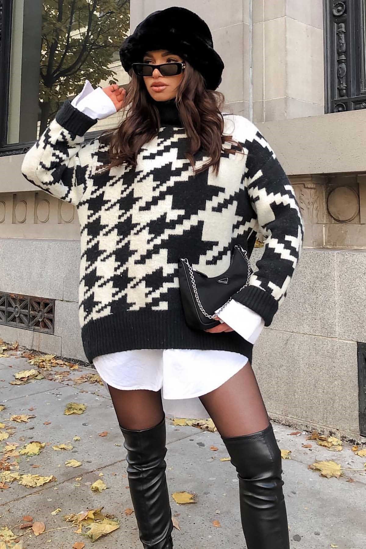Mad Girls Siyah Balıkçı Yaka Örme Kadın Kazak MG845