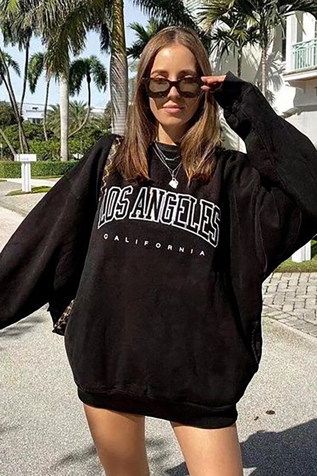Mad Girls Siyah Baskılı Oversize Kadın Sweatshirt MG780