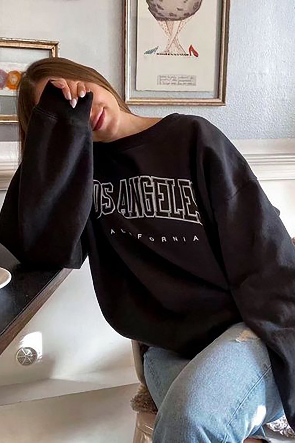 Mad Girls Siyah Baskılı Oversize Kadın Sweatshirt MG780