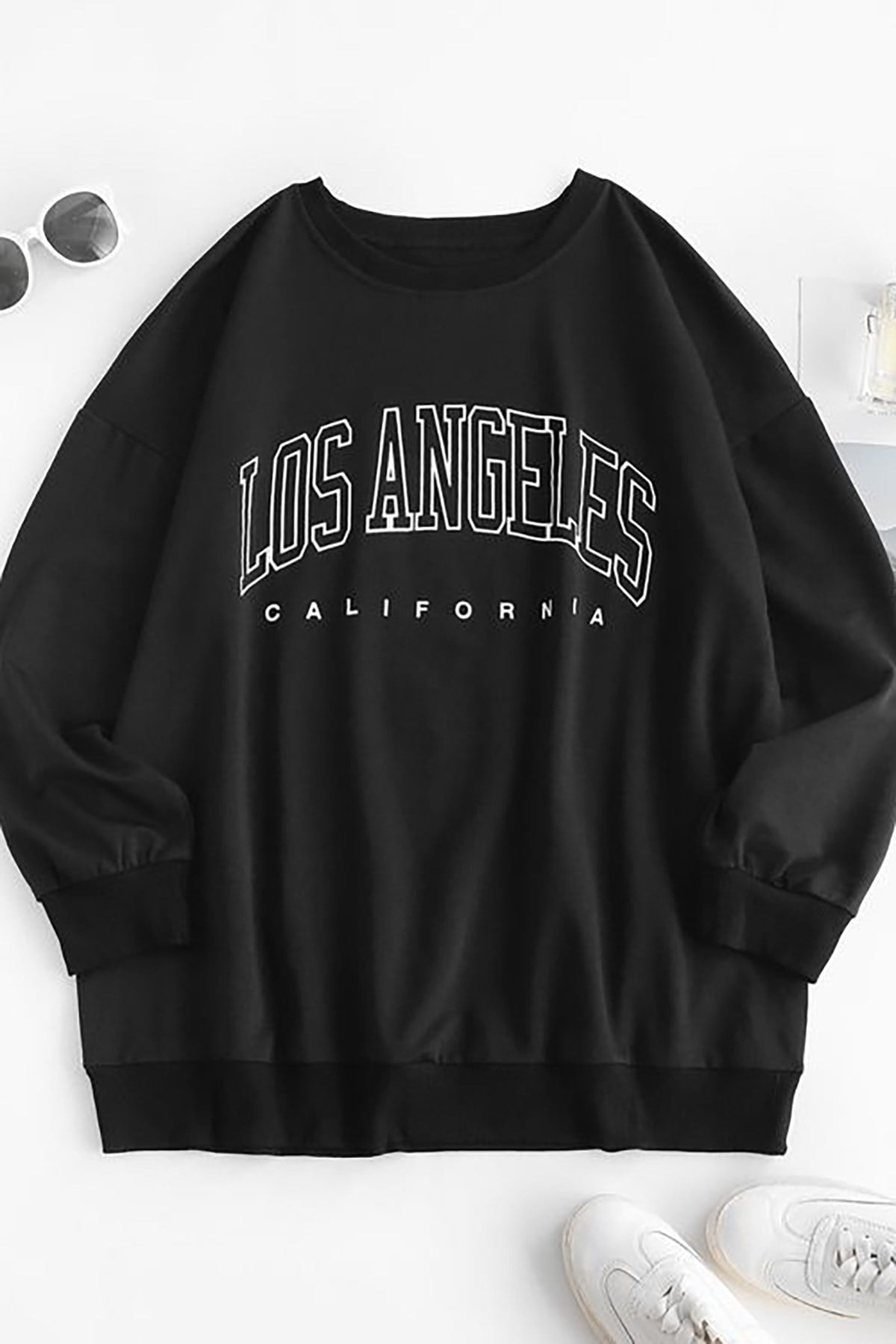 Mad Girls Siyah Baskılı Oversize Kadın Sweatshirt MG780