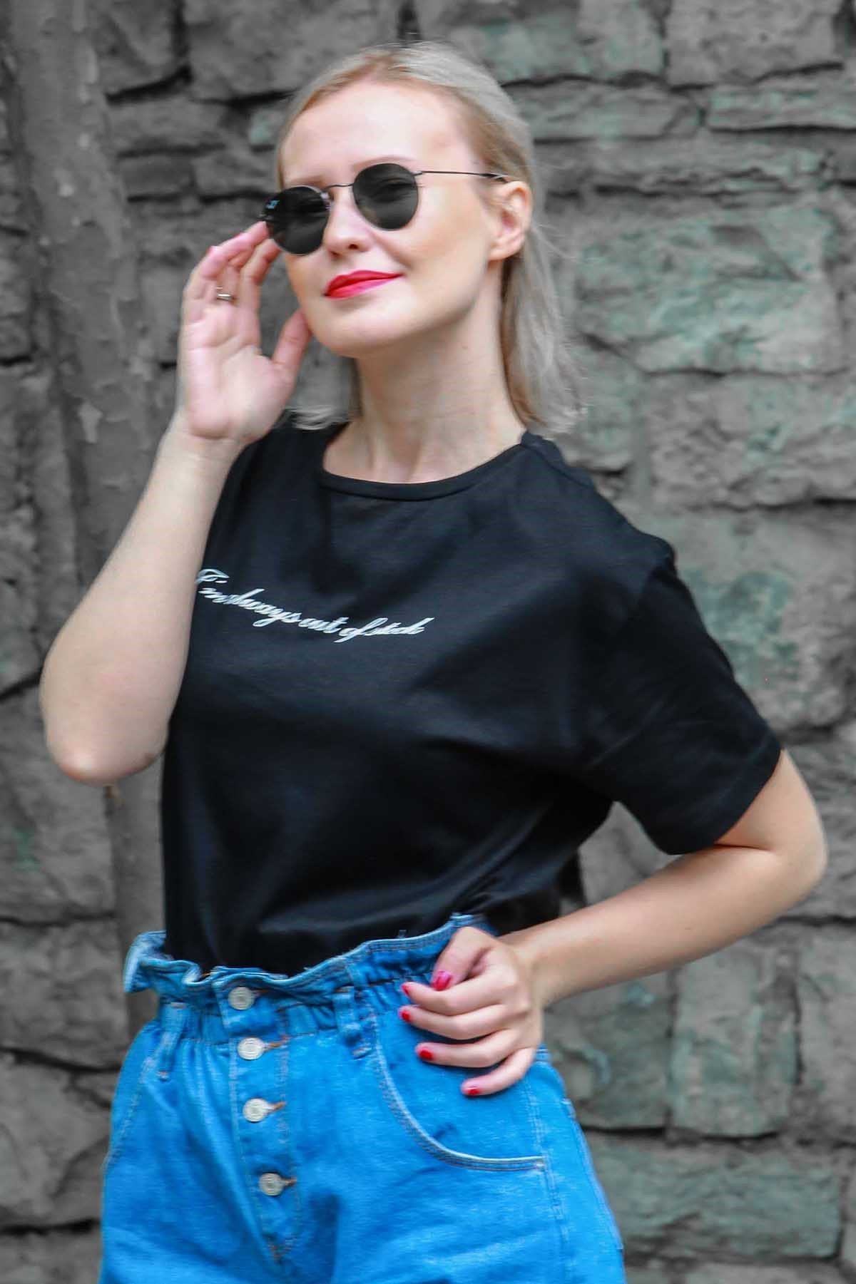 Mad Girls Siyah Baskılı Tişört MG457