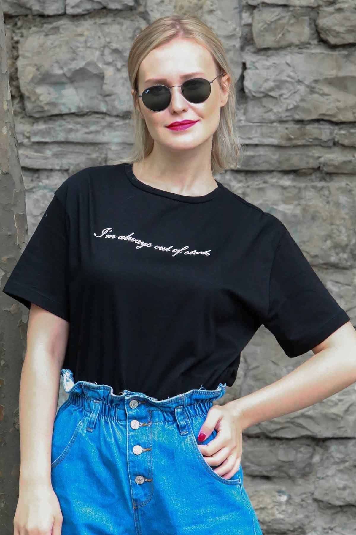Mad Girls Siyah Baskılı Tişört MG457