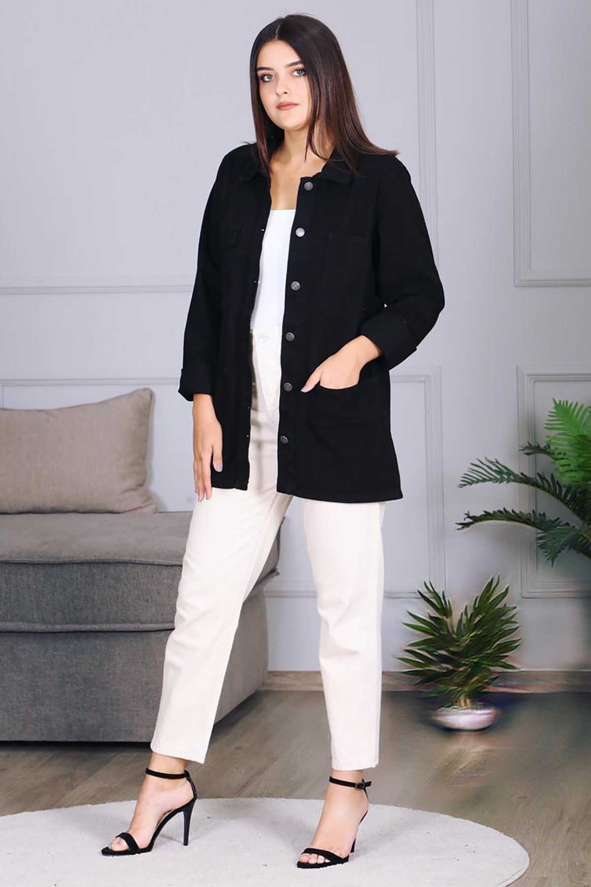 Mad Girls Black Buttoned Women Jacket MG689