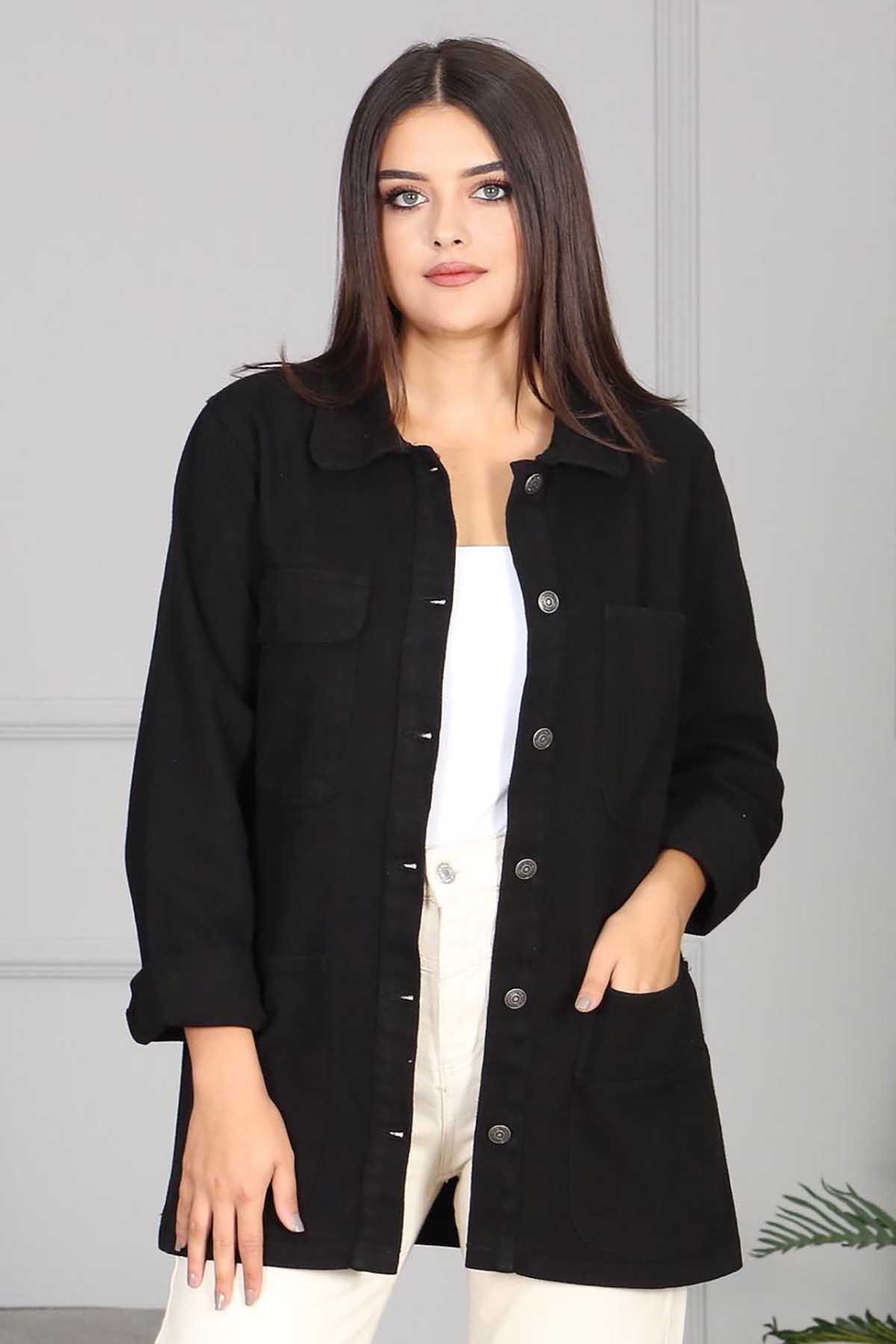 Mad Girls Black Buttoned Women Jacket MG689
