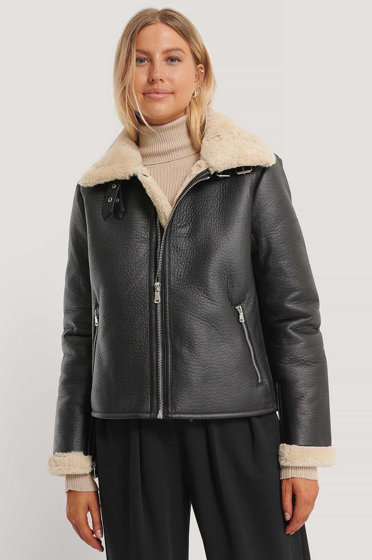 Mad Girls Siyah İçi Kürklü Kadın Ceket MG762
